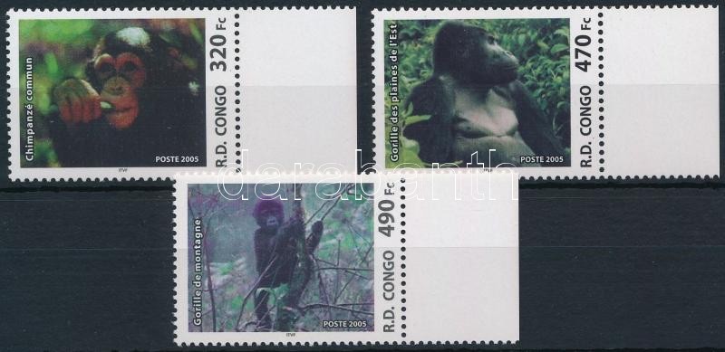 Anthropoid apes 3 margin stamps, Emberszabású majmok sor 3 ívszéli értéke