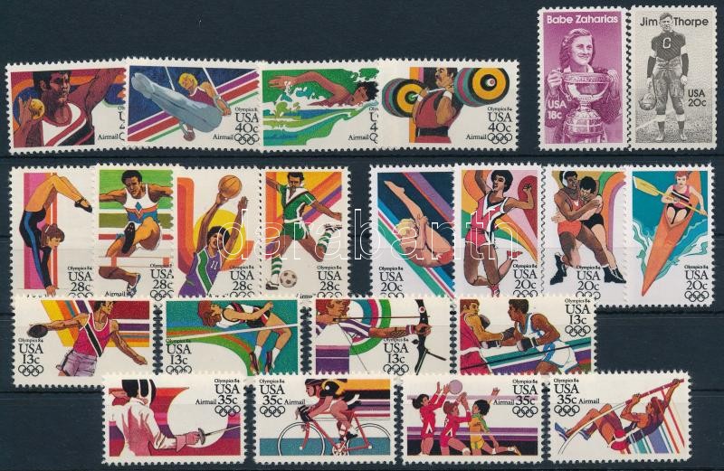 1981-1984 Olympics 2 stamps + 5 sets + 2 PS-cards, 1981-1984 Olimpia motívum: 2 önálló érték + 5 klf sor + 2 klf használatlan díjjegyes levelezőlap