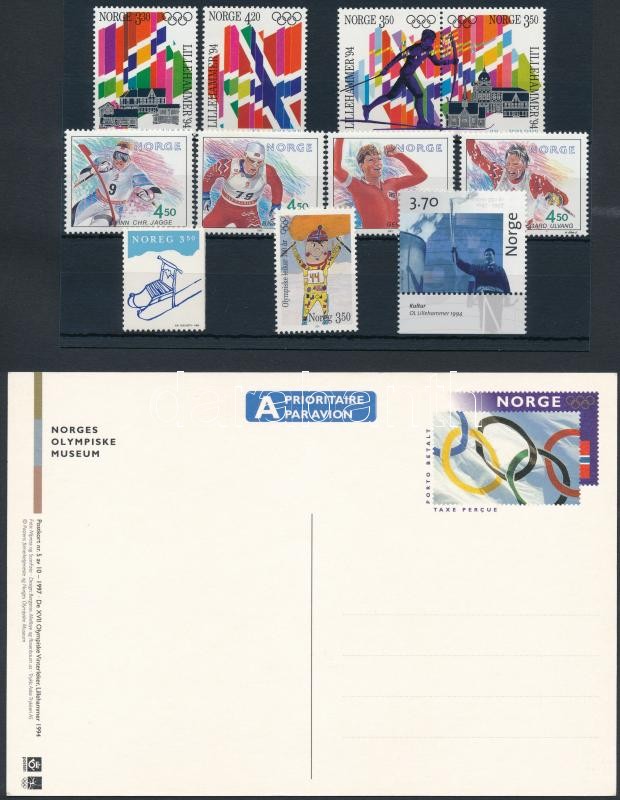 1993-1998 Téli Olimpia kis tétel 11 klf bélyeg + 1használatlan díjjegyes képeslap, 1993-1998 Winter Olympics 11 stamps + 1 PS-card
