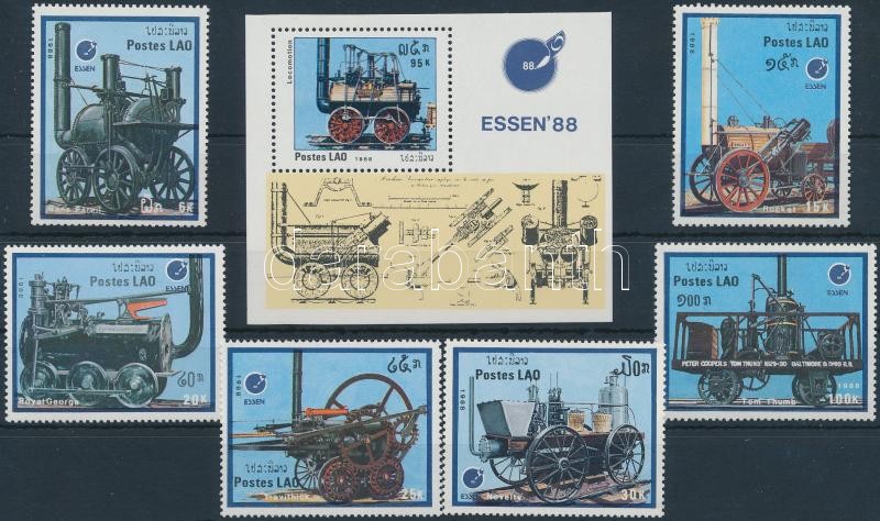 ESSEN´88 stamp exhibition, locomotives set + block, ESSEN´88 bélyegkiállítás, mozdonyok sor + blokk