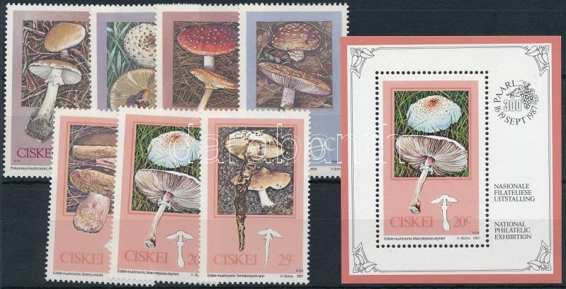 Mushrooms 1987-1988 1 set + 3 stamps + 1 block, Gomba motívum 1987-1988 1 sor + 3 klf bélyeg + 1 blokk