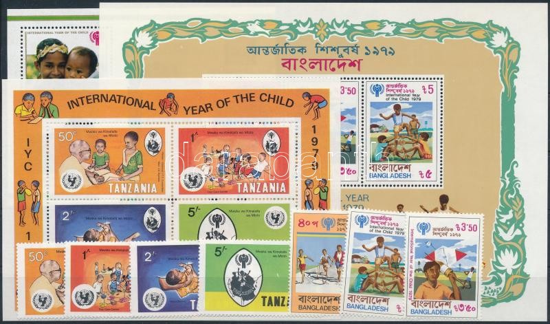 Children's Year 6 sets + 1 stamp + 5 blocks, Gyermek év 6 klf sor + 5 klf blokk + 1 önálló érték 2 db stecklapon