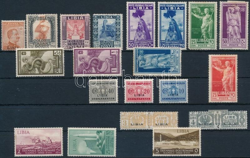 Italian Libya 22 stamps (Mi EUR 43,5) (gum disturbance, stain), Olasz Líbia 22 db bélyeg (Mi EUR 43,5) (apró hibák, betapadás, rozsda)
