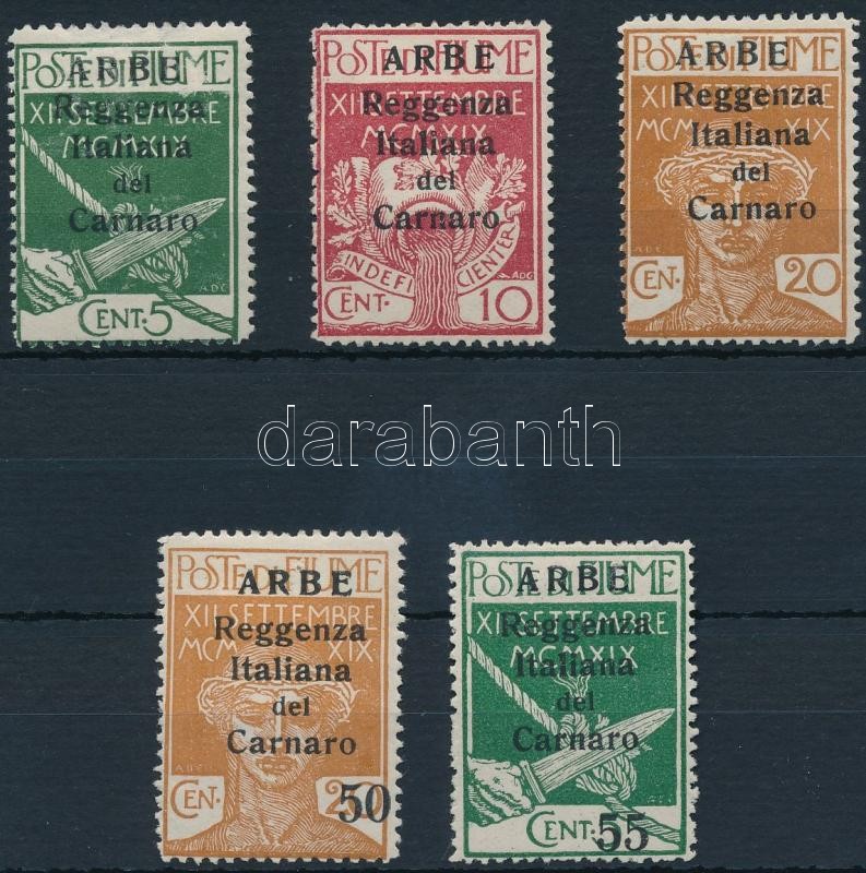Carnaro Island 5 definitive stamps (5C, 20C gum disturbances), Carnaro-sziget 5 klf Forgalmi (5C, 20C betapadás)