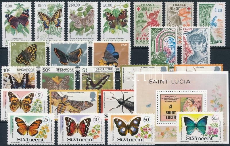 Butterfly, insect 24 diff stamps + 1 block, Lepke, rovar motívum 24 klf bélyeg és 1 blokk