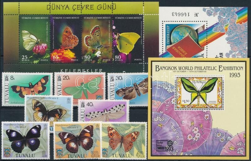 Butterfly, insect 21 diff stamps + 5 blocks, Lepke, rovar motívum 21 klf bélyeg és 5 blokk 2 stecklapon