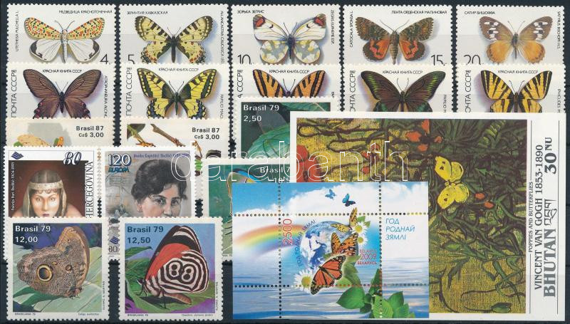 Butterfly 18 diff stamps + 2 blocks, Lepke motívum 18 klf bélyeg és 2 blokk