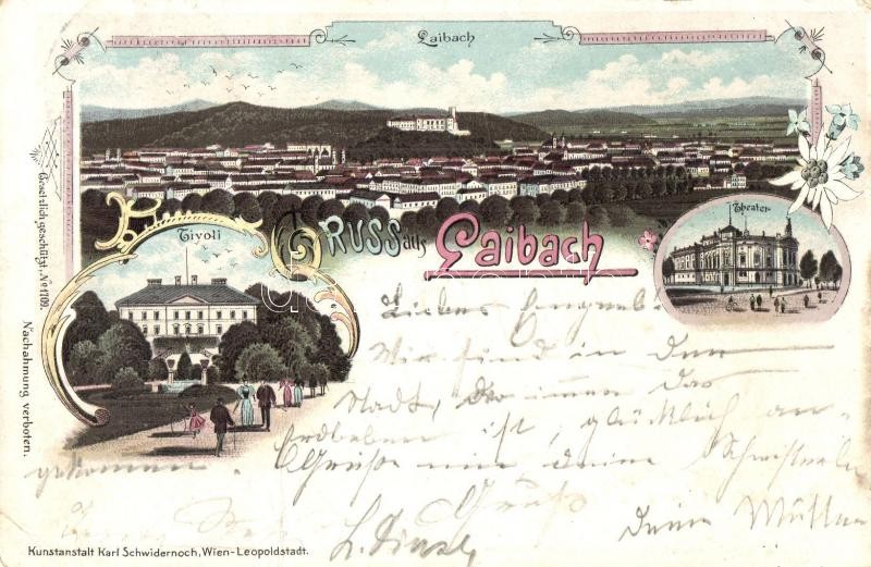 1897 Ljubljana, Laibach; general view, Tivoli, theater, Karl