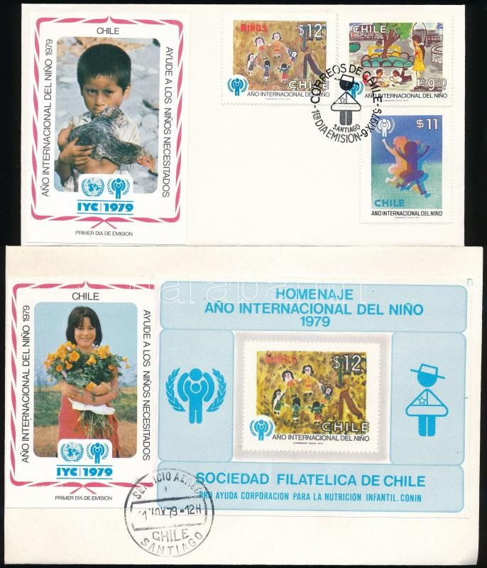 International Children Year set + memorial sheet on 2 FDC, Nemzetközi Gyermekév sor + emlékív 2 db FDC-n