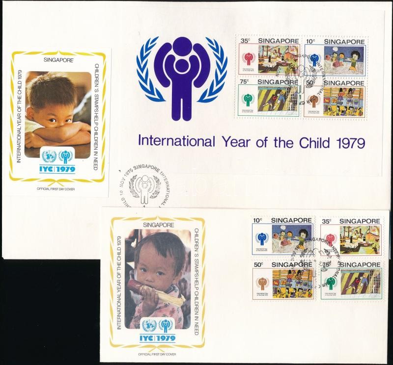 International Children's Year set + block 2 FDC, Nemzetközi Gyermekév sor + blokk 2 db FDC-n