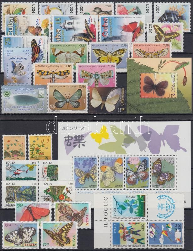 Lepke motívum 29 db bélyeg, 1 négyestömb és 2 blokk 2 stecklapon, Butterfly, nature 29 stamps, 1 block of 4 and 2 blocks