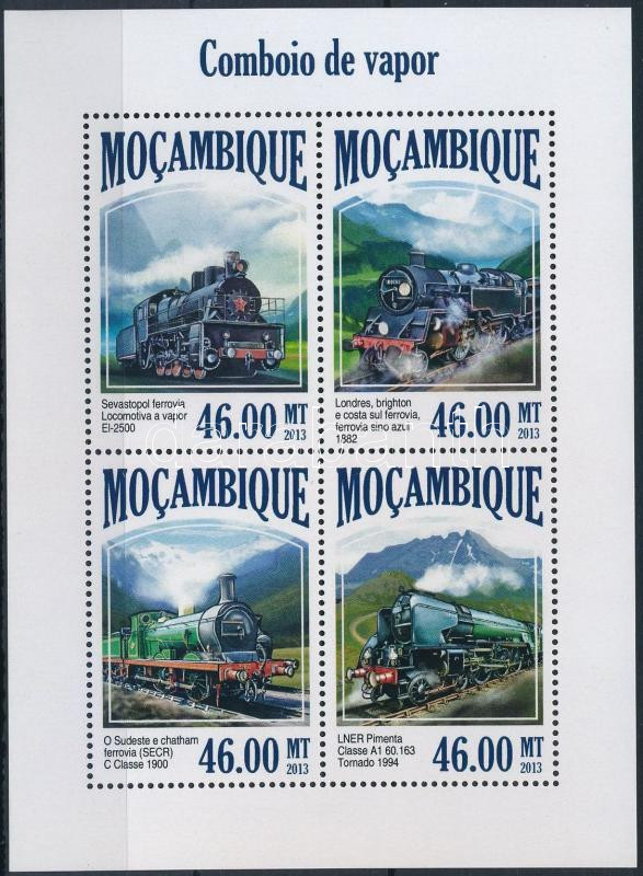 Gőzmozdonyok kisív, Locomotives mini sheet