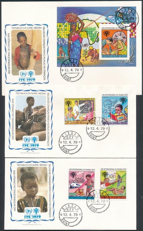 International Children's Year set + block on 3 FDC, Nemzetközi Gyermekév sor + blokk 3 db FDC-n