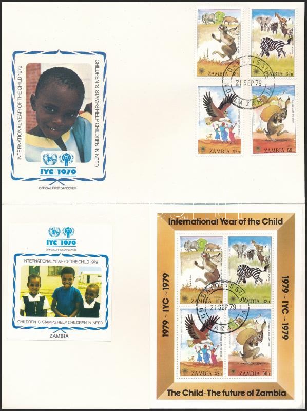 International Children Year set  + block on 2 FDC, Nemzetközi Gyermekév sor + blokk 2 db FDC-n