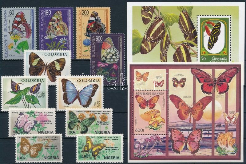 Butterfly 11 stamps and 2 blocks, Lepke motívum 11 klf bélyeg és 2 blokk