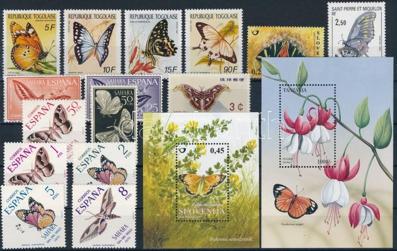 Butterfly 15 stamps and 2 blocks, Lepke motívum 15 klf bélyeg és 2 blokk