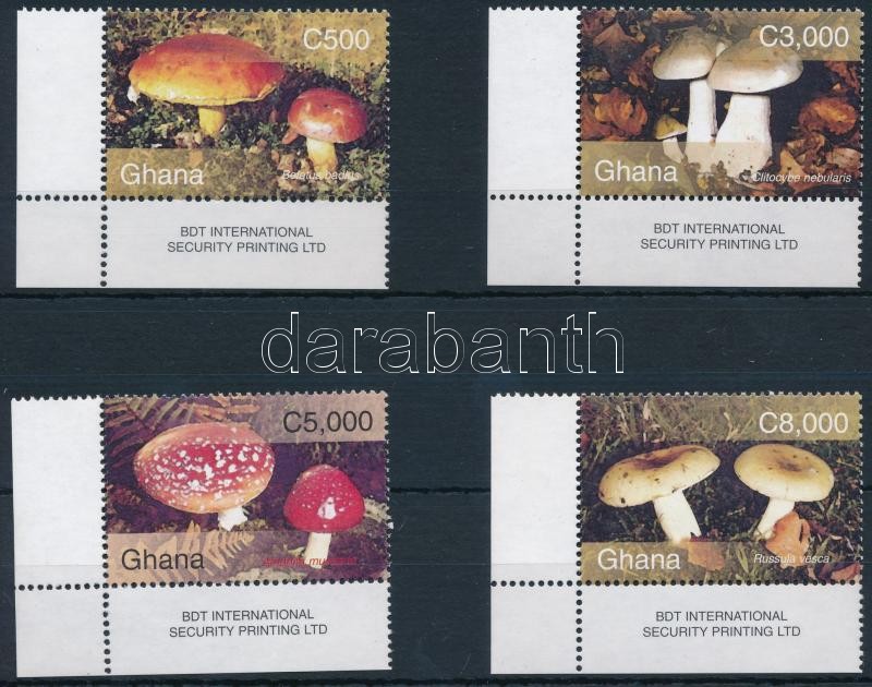 Gomba ívsarki sor 4 értéke, Mushrooms 4 corner stamps