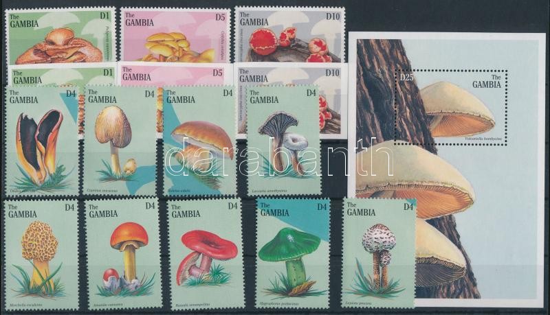 Mushrooms 12 stamps (missing Mi 2619) + block, Gomba sor 12 értéke (hiányzik/missing Mi 2619) + blokk