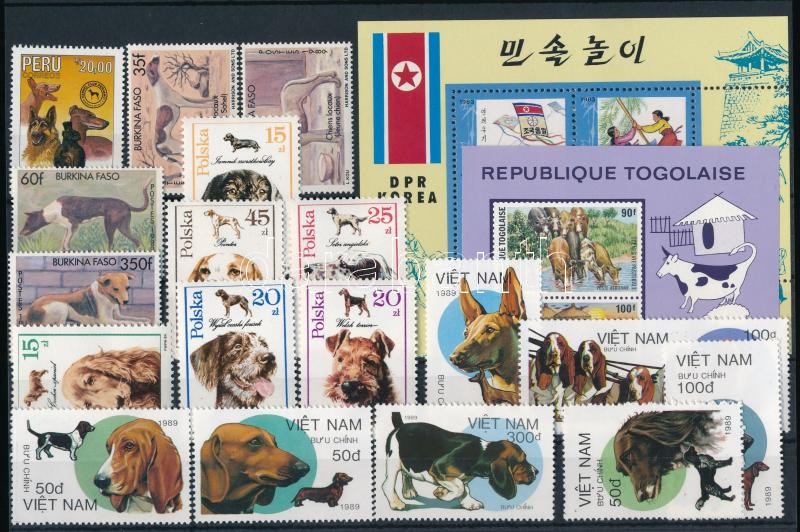 Dogs 24 diff stamps + 1 minisheet + 3 blocks, Kutya motívum 24 klf bélyeg, 1 kisív és 3 blokk 2 stecklapon