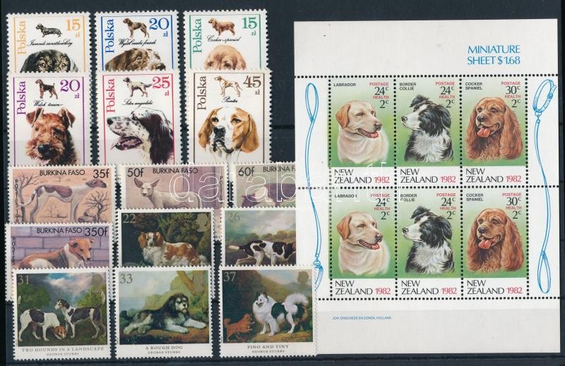 Dogs 27 diff stamps + 1 minisheet + 1 block, Kutya motívum 27 klf bélyeg, 1 kisív és 1 blokk 2 stecklapon