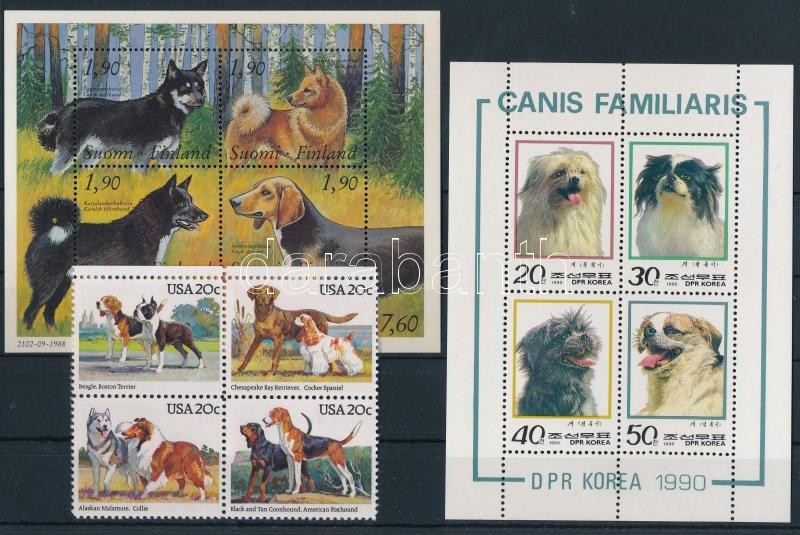 Kutya, állatok motívum tétel 4 klf bélyeg, 3 blokk és 1 kisív 2 stecklapon, Dogs, Animals 4 diff stamps + 1 minisheet + 3 blocks