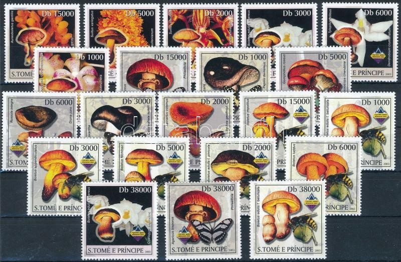 Mushroom set + stampset from block, Gomba sor + blokkból kitépett bélyegsor