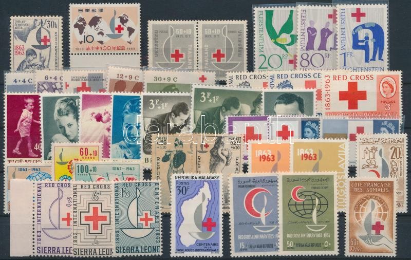 Red Cross 40 stamps, Vöröskereszt motívum 40 klf bélyeg, közte sorok