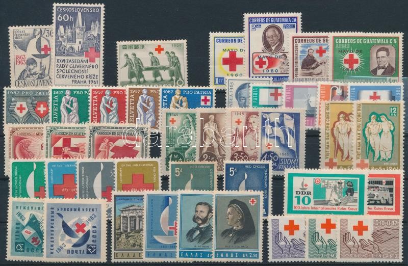 Vöröskereszt motívum 1945-1963 40 klf bélyeg, közte sorok, Red Cross 1945-1963 40 stamps