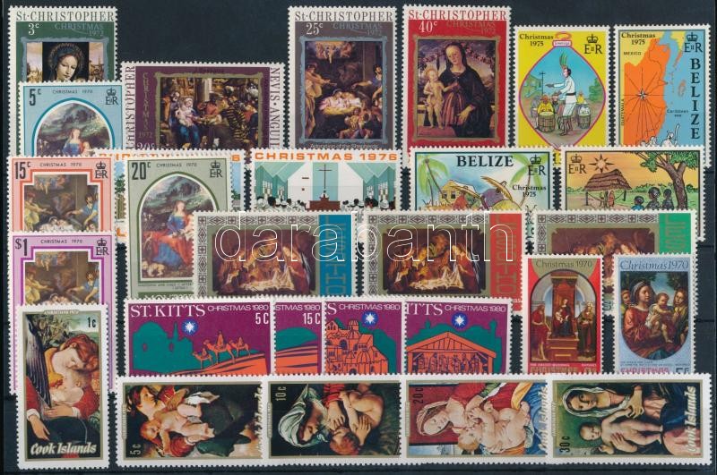 Christmas 53 stamps, Karácsony motívum 53 db bélyeg 2 stecklapon