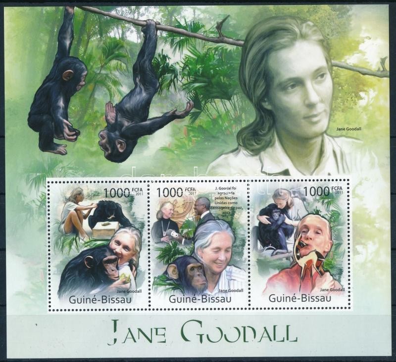 Chimpanzees, Goodall mini sheet, Csimpánz, Goodall kisív