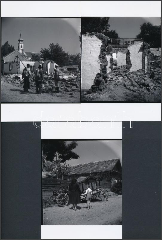 cca 1950 Nagyréde, az árvíz után készült felvételek, Kotnyek Antal (1921-1990) fotóriportja, 3 db vintage negatív (6x6 cm) és az ezekről  készült 3 db mai nagyítás 15x10 cm-es fotópapírra