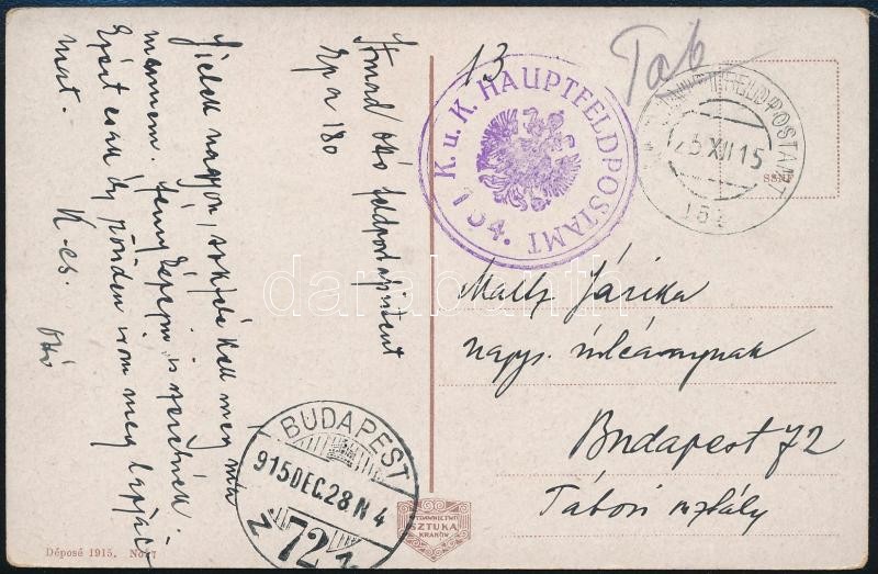 Képeslap / Postcard &quot;K. u. K. HAUPTFELDPOSTAMT 154&quot; + &quot;HFP 154&quot;, Austria-Hungary field postcard