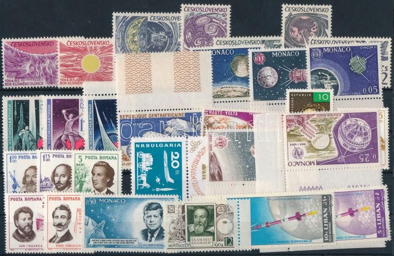 Űrkutatás 1963-1965 6 klf sor + 16 klf önálló érték + 2 klf blokk 3 db stecklapon, Space Research 1963-1965 6 sets + 2 block + 16 stamps