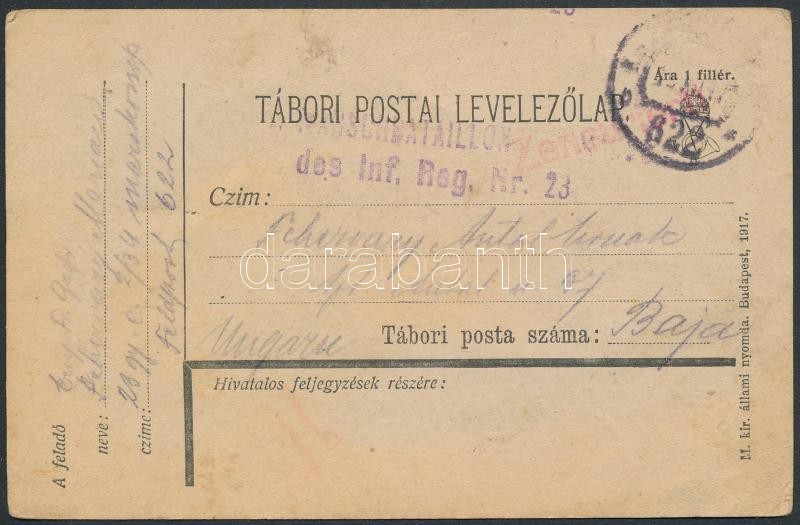 Austria-Hungary Field Postcard &quot;MARSCHBATAILLON des Inf. Reg. Nr.23&quot; + &quot;FP 622 b&quot;, Tábori posta levelezőlap &quot;MARSCHBATAILLON des Inf. Reg. Nr.23&quot; + &quot;FP 622 b&quot;