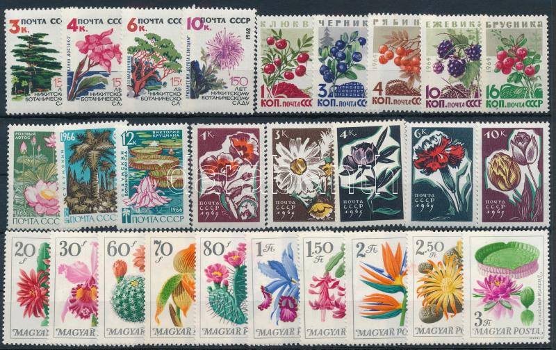 1962-1976 Flower 8 sets + 2 stamps, 1962-1976 Virág motívum 8 klf sor + 2 db önálló érték 2 db stecklapon