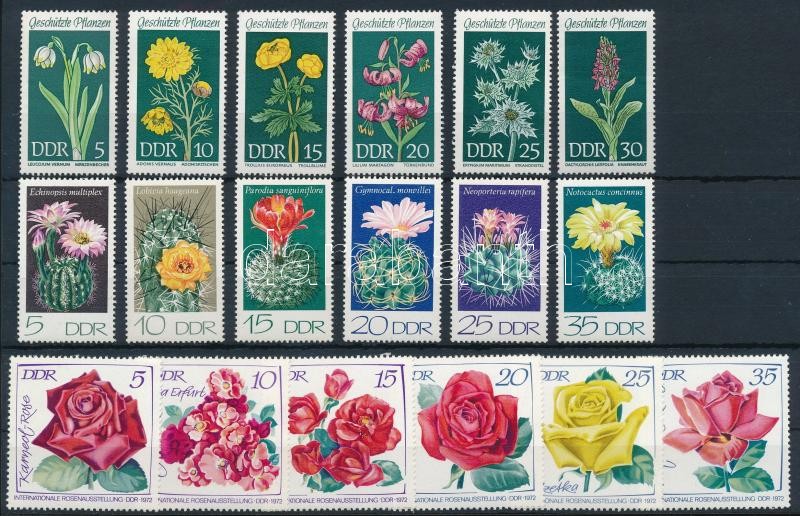 1961-1980 Flower 6 sets + 1 block, 1961-1980 Virág motívum 6 klf sor + 1 db blokk 2 db stecklapon
