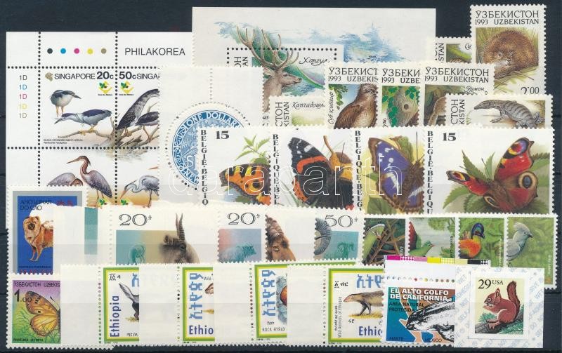 1991-1995 Animals 32 stamps, 1991-1995 Állat motívum 32 db klf bélyeg, közte teljes sorok, ívszéli értékek és összefüggés stecklapon