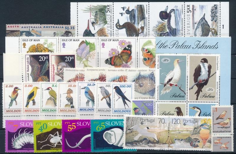 1992-1994 Animals 41 stamps, 1992-1994 Állat motívum 41 db bélyeg, közte teljes sorok, ívszéli értékek és összefüggések stecklapon