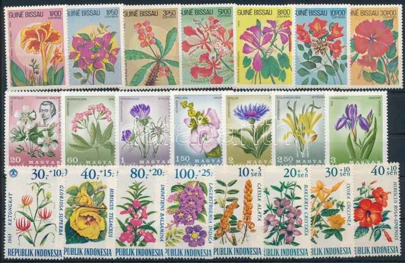 1965-1983 Flower 9 sets, 1965-1983 Virág motívum 9 klf sor 2 db stecklapon