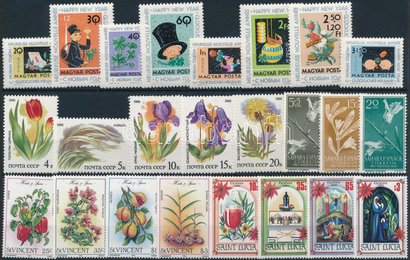 1956-1986 Flower 8 sets, 1956-1986 Virág motívum 8 klf sor 2 db stecklapon