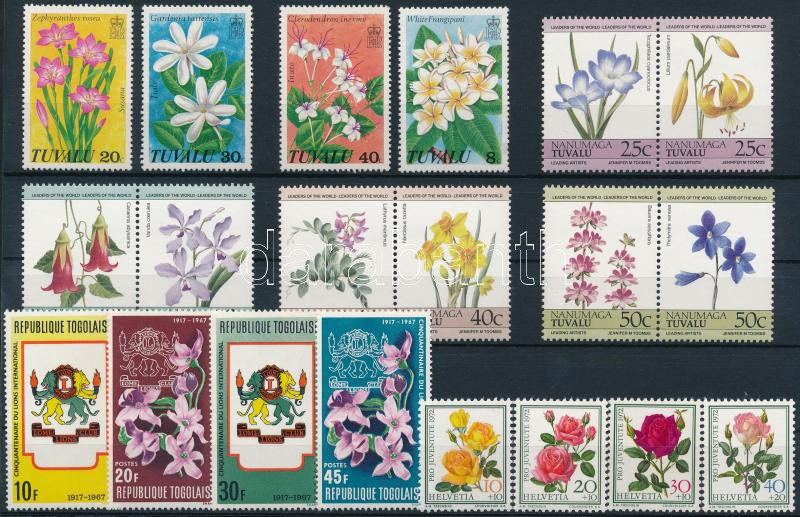 1965-1985 Flower 6 sets, 1965-1985 Virág motívum 6 klf sor 2 db stecklapon