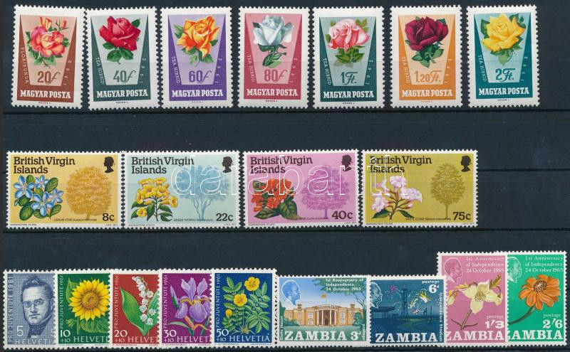 1961-1978 Flower 4 sets + 2 blocks, 1961-1978 Virág motívum 4 klf sor + 2 db blokk 2 db stecklapon