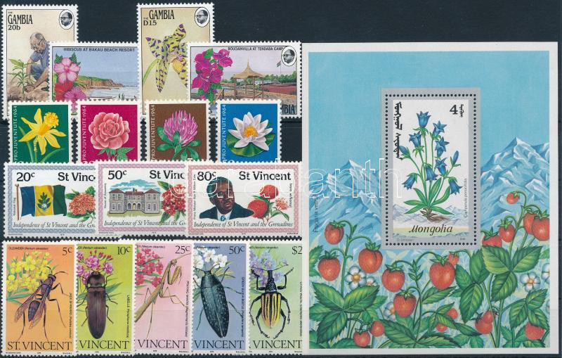 1962-1991 Flower 7 sets + 1 block +10 stamps, 1962-1991 Virág motívum 7 klf sor + 1 db blokk + 10 db önálló érték 2 db stecklapon