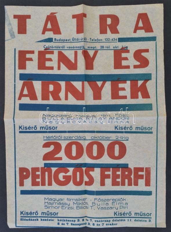 cca 1942 Budapest, Tátra filmszínház plakátja, moziműsorral, | Darabanth  Kft.