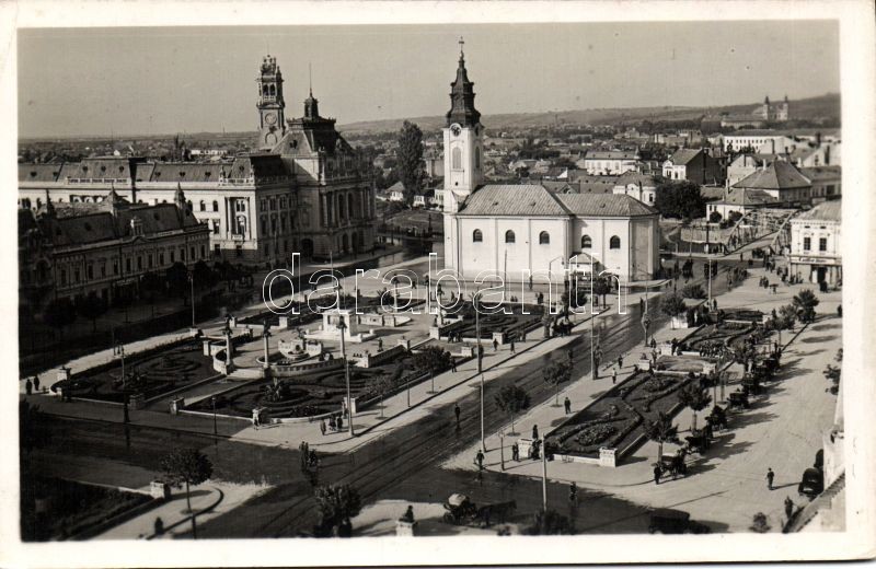 Oradea, square, church, pharmacy, tram, Nagyvárad, Szent László tér, templom, gyógyszertár, villamos