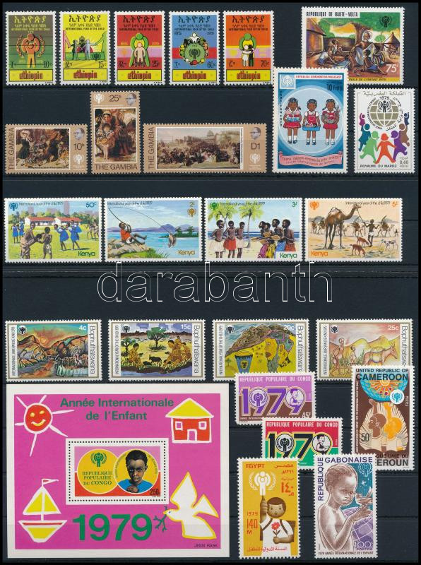 International Year of Children 5 sets + 2 blocks + 4 stamps, Nemzetközi Gyermekév motívum 5 klf sor + 2 db blokk + 4 db önálló érték 2 db stecklapon