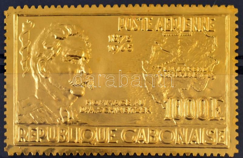 Albert Schweitzer golden-foiled stamp, Albert Schweitzer aranyfóliás bélyeg