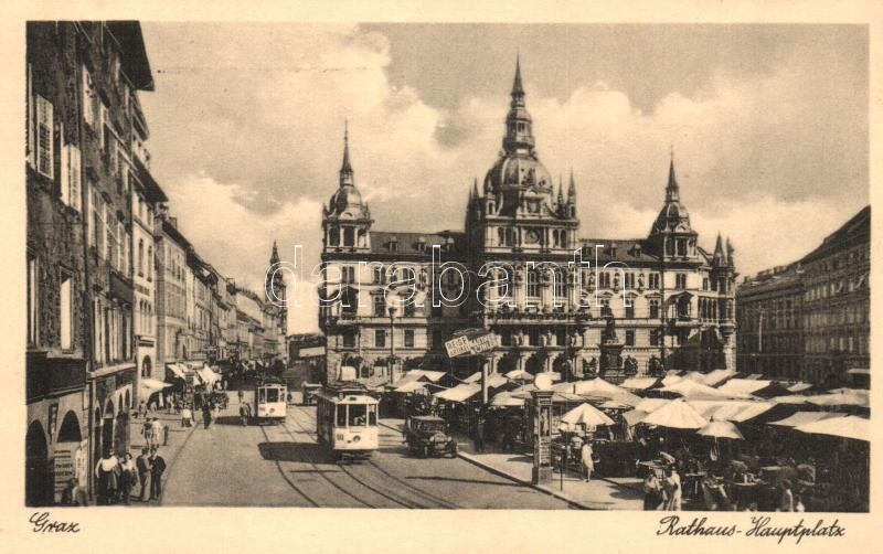 Graz, Rathaus Hauptplatz / main square, city hall, tram, Kastner & Öhler shop