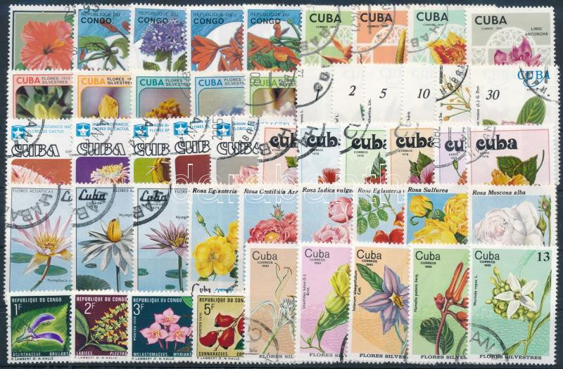 1970-1996 Flowers 49 stamps, 1970-1996 Virág motívum 49 db bélyeg, közte sorok stecklapon