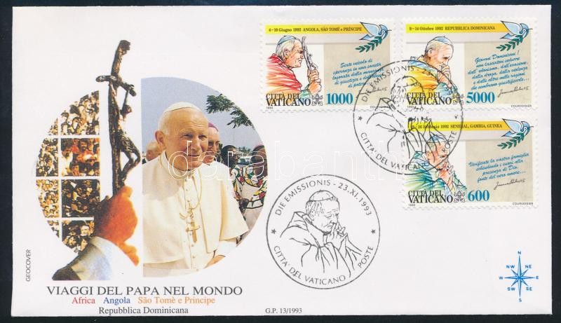Pope John Paul II.'s travels set FDC, II. János Pál pápa utazásai sor FDC-n